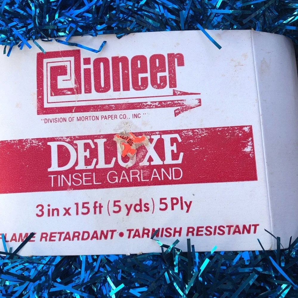 Vintage PIONEER Blue Christmas Tinsel / Garland / 3